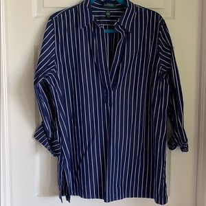 Ralph Lauren blue and white striped , V neck